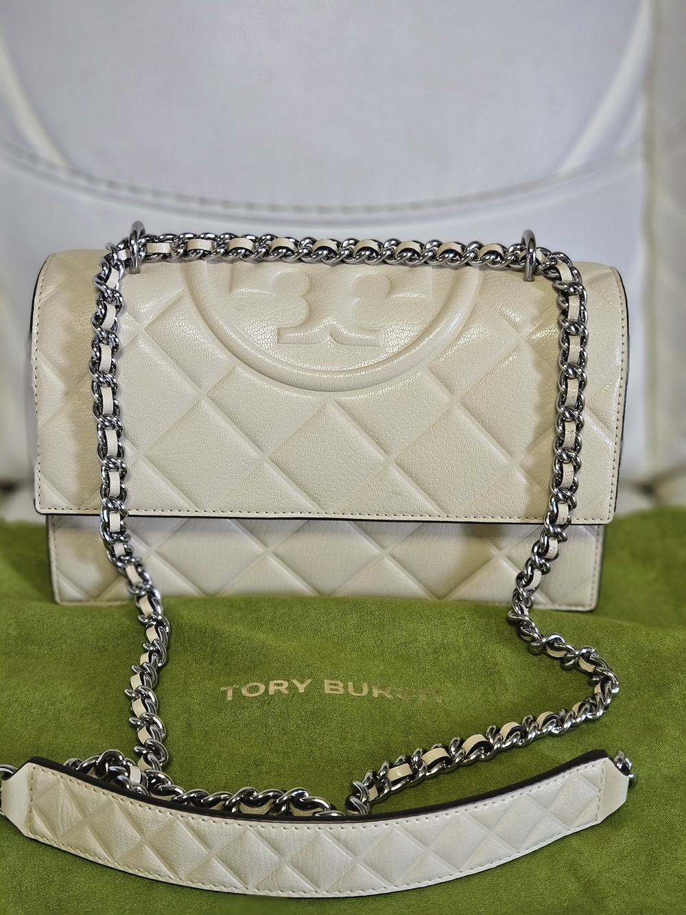 Tory Burch Cream Quilted Leather Chain Shoulder Bag